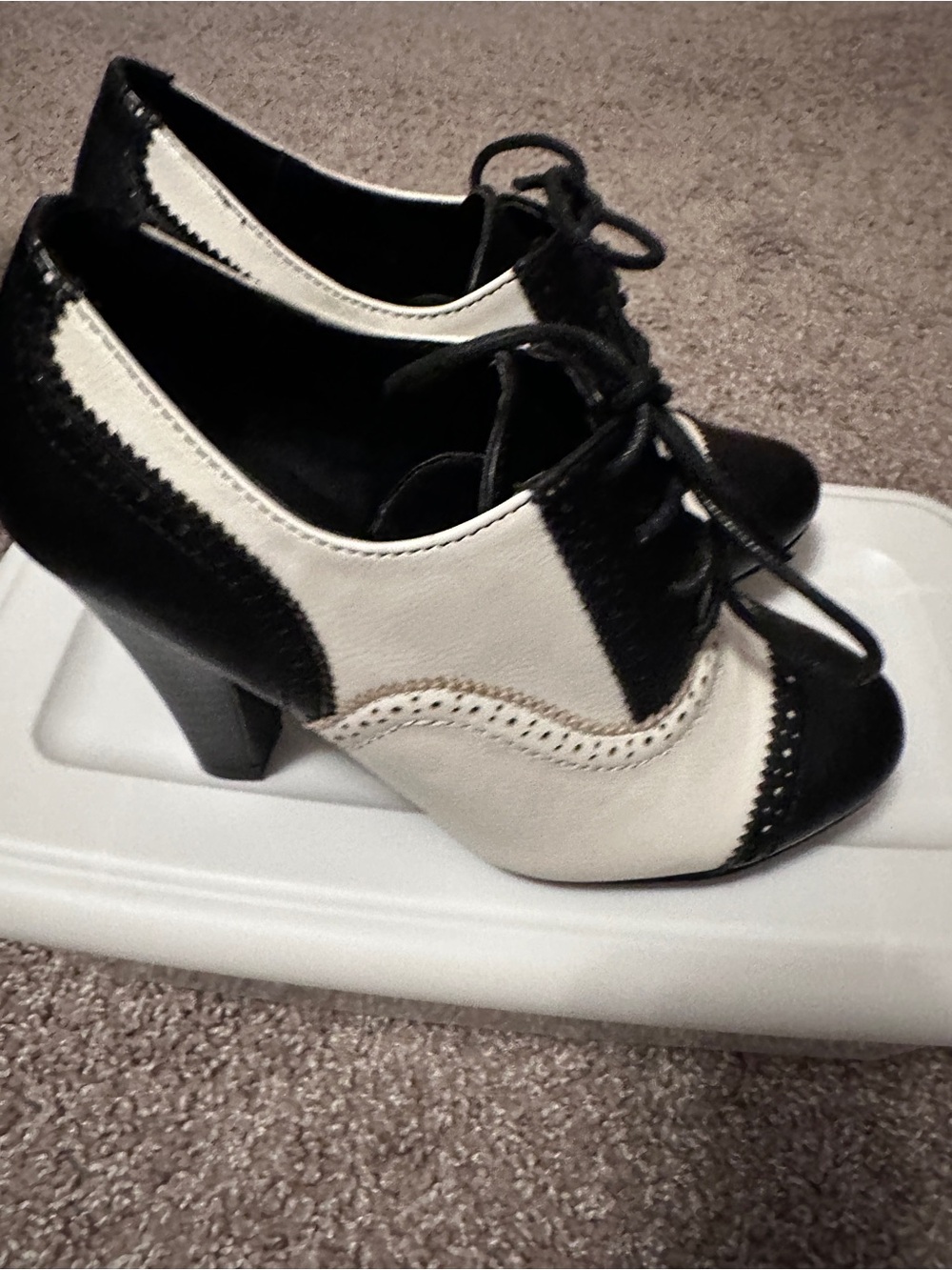 Black and White Lace-Up Womens Heels